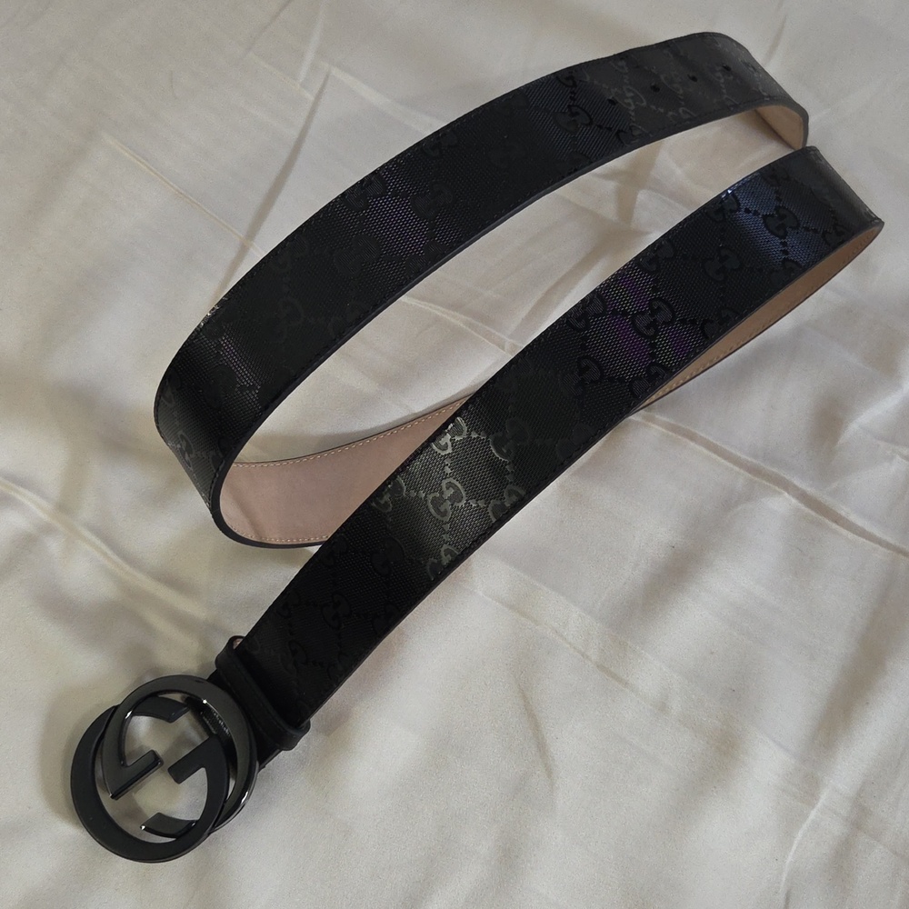 Gucci Black Imprime Monogram GG Belt - Picture 10 of 16